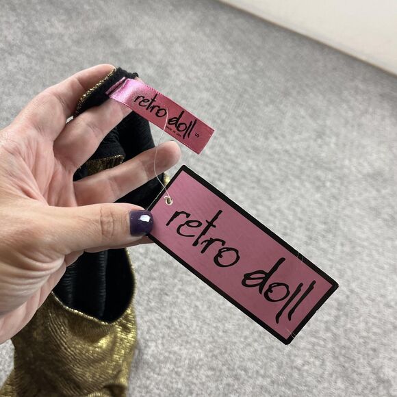 Retro Doll Dress Womens Small Gold Metallic Bodycon Retro Glam Y2K Made USA - Picture 6 of 8